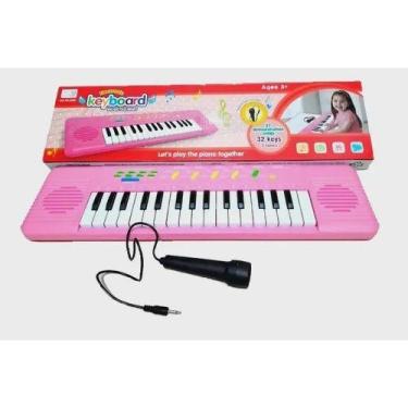 Imagem de Teclado Elétrico Rosa Brinquedo - Lazer Para Crianças brincar seus ami