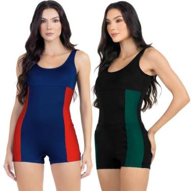 Imagem de Maiô Macaquinho Natação Hidroginástica Feminino Kit 2 Peças - HYPE MOD