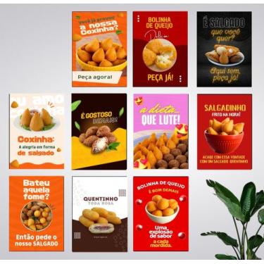 Imagem de Kit 10 Quadros Coxinha Kibe Bolinha Queijo Salgados 21x15cm - CAMALEÃO