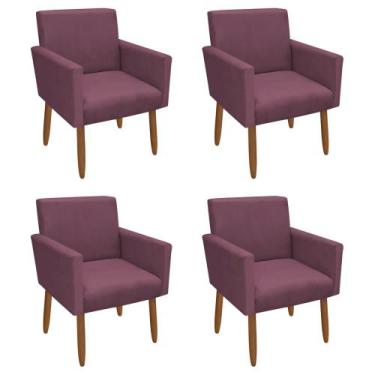 Imagem de Kit 4 Poltronas Decorativa Nina Pés Palito Veludo Lilas Chamby Móveis