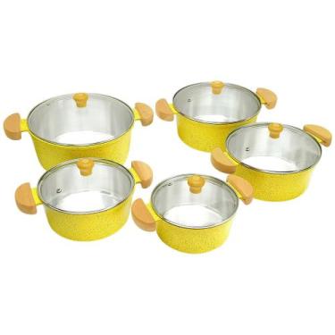 Imagem de Jogo panela caçarola alumínio fundido amarelo tp vidro(lunna) - Arteco