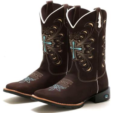 Imagem de Bota Feminina Texana Country Cano Longo Bico Quadrado Couro - RB BOTAS