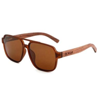 Imagem de Óculos de Sol Unissex Quadrado Design Madeira polarizado com proteção 