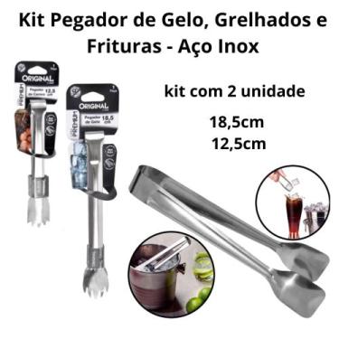 Imagem de kit de Pegador De Gelo Frutas Para Drink Bebidas Multiuso Aço Inox 18,