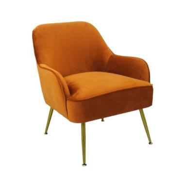Imagem de Poltrona Moderno Estofado Laranja Pé Metal Dourado Luxo - LUXdécor Cas