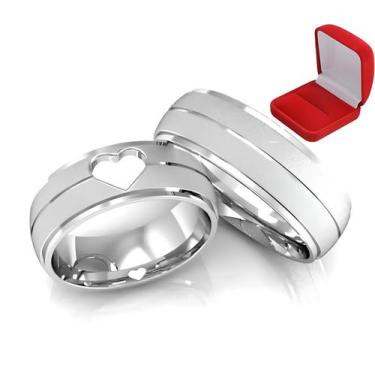 Imagem de Par Alianças Compromisso Namoro 6mm Prata Barata Coração - Jewelery,  
