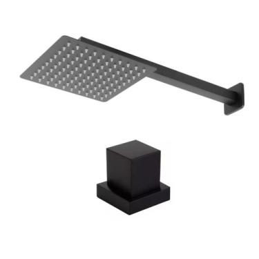 Imagem de ducha chuveiro inox 20x20cm preto fosco com acabamento quadrado padrão