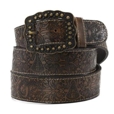 Imagem de Cinto Country Masculino Feminino Trabalhado Couro Estampa Floral Nossa