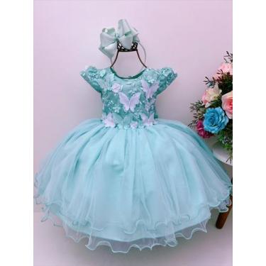 Imagem de Vestido infantil verde renda e aplique de borboletas flores - marie, 0