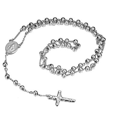 Imagem de FOSIR Colar masculino feminino de aço inoxidável com pingente de cruz crucifixo de 6 mm, 71 cm, Aço inoxidável