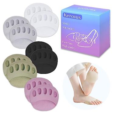Imagem de Keroius Almofadas de antepé de tecido favo de mel respirável macio bola de pé, meias invisíveis femininas meio forro para salto alto (5 pares (preto-branco-cinza-roxo-verde))
