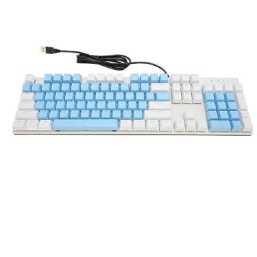 Imagem de Teclado Mecânico Com Fio, Teclado Mecânico de Tamanho Completo Compacto 104 Teclas Design Ergonômico Multifuncional para Computador (Azul Branco)