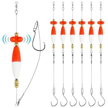 Imagem de Equipamento de pesca de gato, 6 peças de plataformas flutuantes de peixe-gato, boias para chocalho com contas de encaixe, 6/0, anzóis de peixe-gato para pesca de banco