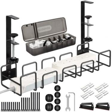 Imagem de OneLeaf Bandeja de gerenciamento de cabos sob a mesa – Rack de gerenciamento de fio sem broca para escritório, acessórios de mesa de computador com organização de cabos