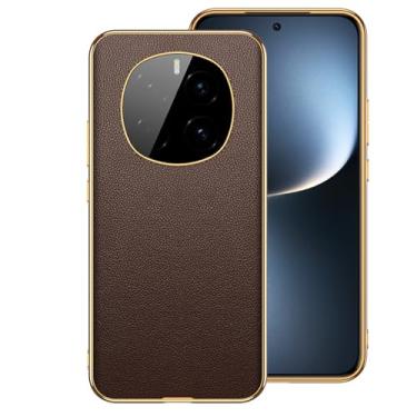 Imagem de POYUFRG Capa de couro genuíno para Honor Magic 7 Pro/7, capa de telefone com textura de lichia de luxo revestida com tudo incluído, capa fina, marrom, 7 Pro