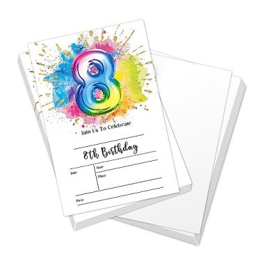 Imagem de Qssfdgg Convites de aniversário de 8 anos tie dye para crianças, cartões de convites de festa de balão tie dye para meninos e meninas, lembrancinhas de festa de aniversário, suprimentos de convites de