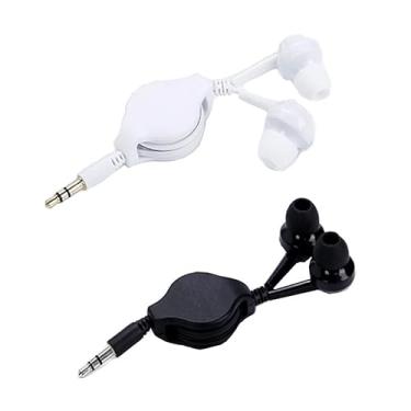 Imagem de ThtRht Pacote com 2 fones de ouvido retráteis, com fio, portátil, plugue de 3,5 mm, estéreo, fones de ouvido intra-auriculares, fones de ouvido para computador, PC, tablet, telefone, avião, avião,