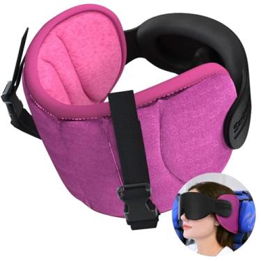 Imagem de Travesseiro de viagem para avião SARISUN Travesseiro para voos longos, com máscara de olho para dormir, almofada de pescoço infantil para carro, encosto de cabeça 360° para não balançar a cabeça, rosa
