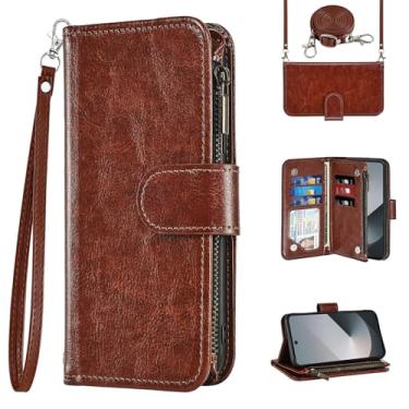 Imagem de Asuwish Capa de celular para Samsung Galaxy Z Fold 6 5G 2024 carteira com alça transversal ombro flip zíper suporte para cartão de crédito ZFold6 Z6 G Fold6 6Z mulheres meninas homens marrom