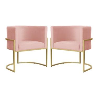 Imagem de Kit 2 Poltronas Decorativa Luana Veludo Rosa Base Dourada Ms Decor - D