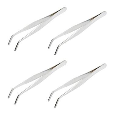 Imagem de Aoje-Link Pinça de aço inoxidável 304 com ponta serrilhada curvada, máquina de costura, alicate de reparo eletrônico, alicate multiuso, prata, 4 peças