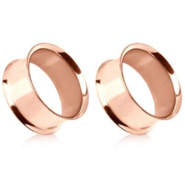 Imagem de Brincos de plugue de túnel de aço inoxidável folheados a ouro rosa com coruja perfurada, vendido como um par