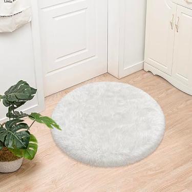 Imagem de JiaoBaba Tapete redondo branco tie dye pequeno 0,9 x 0,9 m tapete fofo circular felpudo felpudo tapete de pelúcia para quarto de meninas, quarto de crianças, sala de estar, berçário, decoração de
