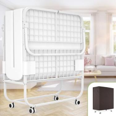 Imagem de Unikito Cama dobrável com colchão para adultos, 190,5 x 78,7 cm, tamanho de berço, portátil, dobrável, com colchão de espuma viscoelástica e estrutura de metal sobre rodas, design dobrável que