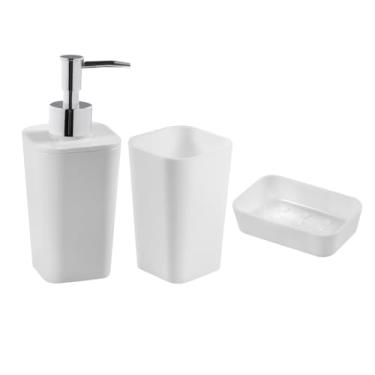 Imagem de Kit Banheiro Lavabo 3 Peças Porta Escova Dente Sabonete Líquido Saboneteira (Branco)