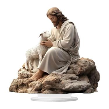 Imagem de Fenteer Jesus Tabetrop Ornamento de Jesus Placa Display 2D Obra plana Arte para presente de aniversário Pede central para o armário de TV da estante de hotel
