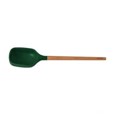 Imagem de Colher De Servir Tramontina Live Em Silicone Verde Com Cabo De Madeira