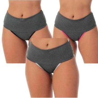 Imagem de Kit 3 Calcinha Modeladora Fitness Cós Alto Feminina Compressão Abdomin