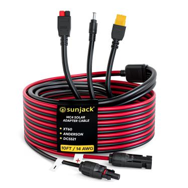Imagem de SunJack Cabo adaptador de painel solar MC4 para estação de energia, XT60 / Anderson / DC5521 conectores de plugue, bateria de gerador de carga solar (14AWG, 3 m)