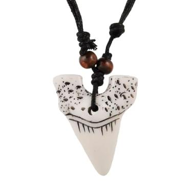 Imagem de Primitive Seaside Tribal Verão Praia Surfista Assinatura Animal Dentes de Tubarão Combinados com Contas de Resina Colar Pingente, Tecido à Mão, Corda Ajustável, Acessórios Masculinos e Femininos,