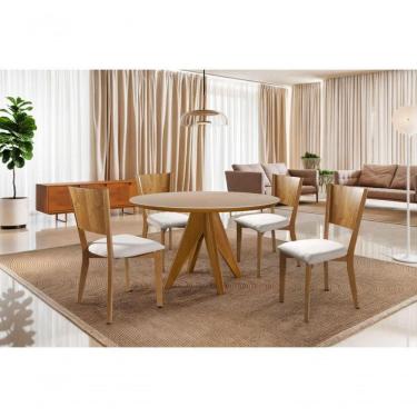 Imagem de Sala De Jantar Redonda Com Vidro Madeira Maciça 4 Cadeiras 1,20m Ametista - Harmonia Salas