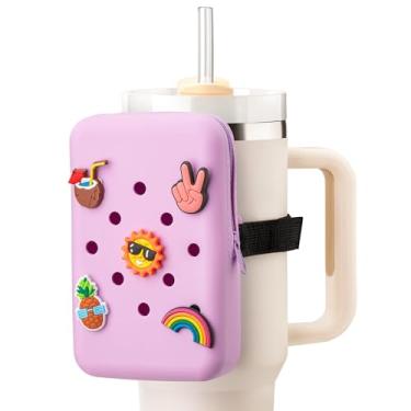 Imagem de Snowfall Bolsa de silicone para garrafa de água Stanley e Simple Modern Tumbler, bolsa de copo com 5 pingentes para acessórios de copo 20/30/40 (Roxo)