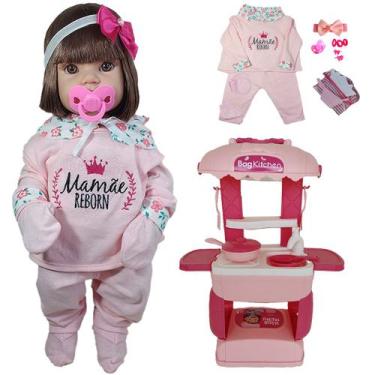 Imagem de KIT Boneca Bebê Mamãe Reborn 45cm + Mini Cozinha