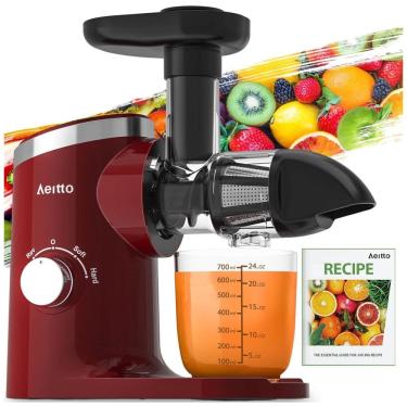 Imagem de Centrifuga de Frutas com 2 Velocidades, Fácil de Limpar, Inclui Livro de Receitas em Inglês, 110V 150W, Aeitto, Vermelha