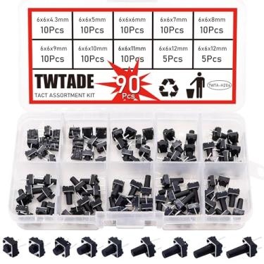 Imagem de TWTADE QC-9V-2P 90peças Interruptor Tátil De 2 Pinos Interruptor De Botão Micro Momentâneo Tact Sortimento Kit 6 X 6 X 4.356789101112Mm (Cada Valores 10peças) Qc-9V-2P