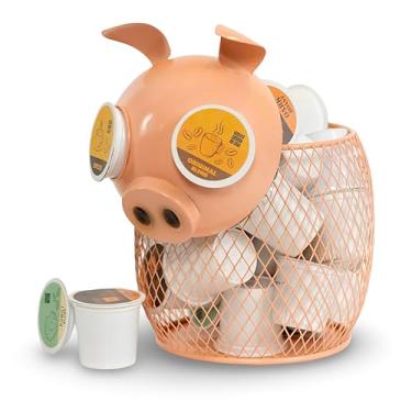 Imagem de Made Easy Kit Organizador de cesta de café para decoração prática – compatível com cápsulas e cápsulas Keurig K-Cup – Decoração de cafeteria e bar útil, bancada de cozinha, independente (rosa porco)