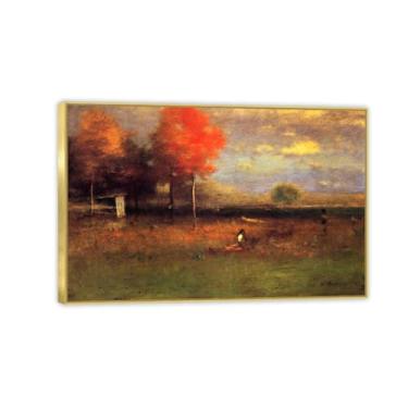 Imagem de Emoldurado - Arte de parede famosa - reprodução de pinturas famosas - Impressão de paisagem rural em tela - Imagens decorativas de sala de estar (verão indiano) moldura dourada de 50 x 75 cm (19,7 x