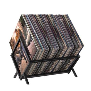Imagem de YINMIT Suporte de armazenamento de discos de vinil – Organizador de 80-100 LP, suporte de exibição de metal, armazenamento de álbum de montagem rápida para livros