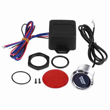 Imagem de MUNEFE Kit de ignição sem chave, interruptor de botão de partida do motor de veículo automotivo 12V, interruptor de partida de ignição para carros, caminhões, motocicletas (Luz Azul)