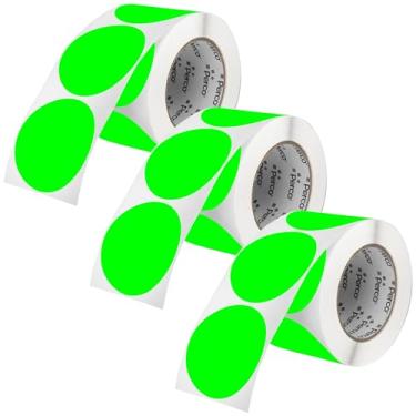 Imagem de Perco Etiquetas adesivas redondas verdes fluorescentes de 7,5 cm - Pacote com vários rolos (3 rolos, 500 etiquetas cada) - Adesivo permanente, cores vibrantes, fixação forte - perfurado para uso fácil
