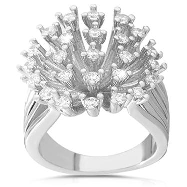 Imagem de HAIXIAN Anel de flor desabrochando, zircônias cúbicas banhadas a platina, joia floral para mulheres, Platina, Zircônia cúbica