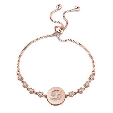 Imagem de ENSIANTH Pulseira ajustável de signo do zodíaco em ouro rosa, presente de aniversário para mulheres, Adjustable: 14.5cm - 29cm (5.71inch 11.42inch), Cobre