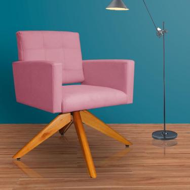 Imagem de Poltrona Estofada Base Giratoria Madeira Camila Suede Rosa - lm decor