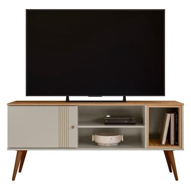 Imagem de Rack Bancada Milão 136cm para TV até 55 - Peternella Móveis Off White/Nature