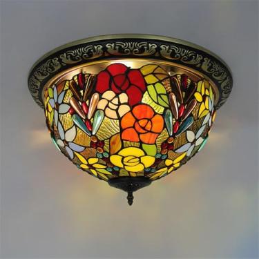 Imagem de Lâmpada de teto de vidro de cor retrô americana LED Luxo Criatividade Sala de estar Restaurante Estudo de quarto Hotel Villa Corredor Varanda Luz (Estilo 14 D40CM)