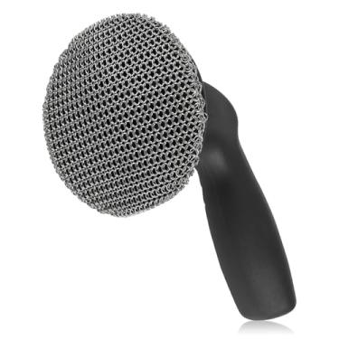 Imagem de Taspooke Esfregão de cota de malha de ferro fundido com alça de silicone, limpador soldado de anel pequeno de aço inoxidável 316 para frigideiras, frigideiras, grelhas e woks – antiderrapante, seguro